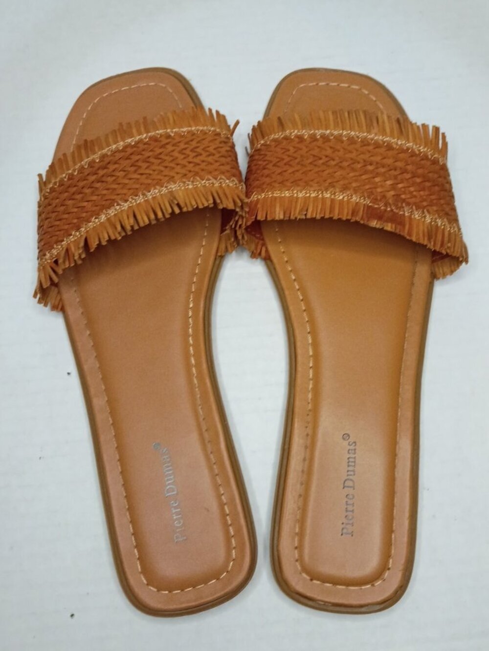 Pierre Dumas Tan Raffia Fringe Slide Sandals Women's Size 11